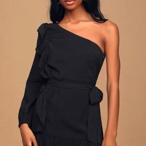 Lulus Black One-Shoulder Ruffled Dress